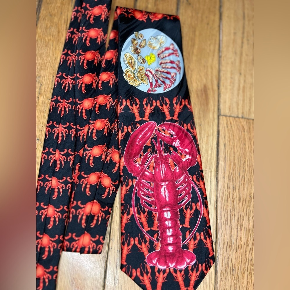 Seafood Dinner Men's Necktie Lobster Crab Shrimp Restaurant Food red Neck Tie - Picture 2 of 6